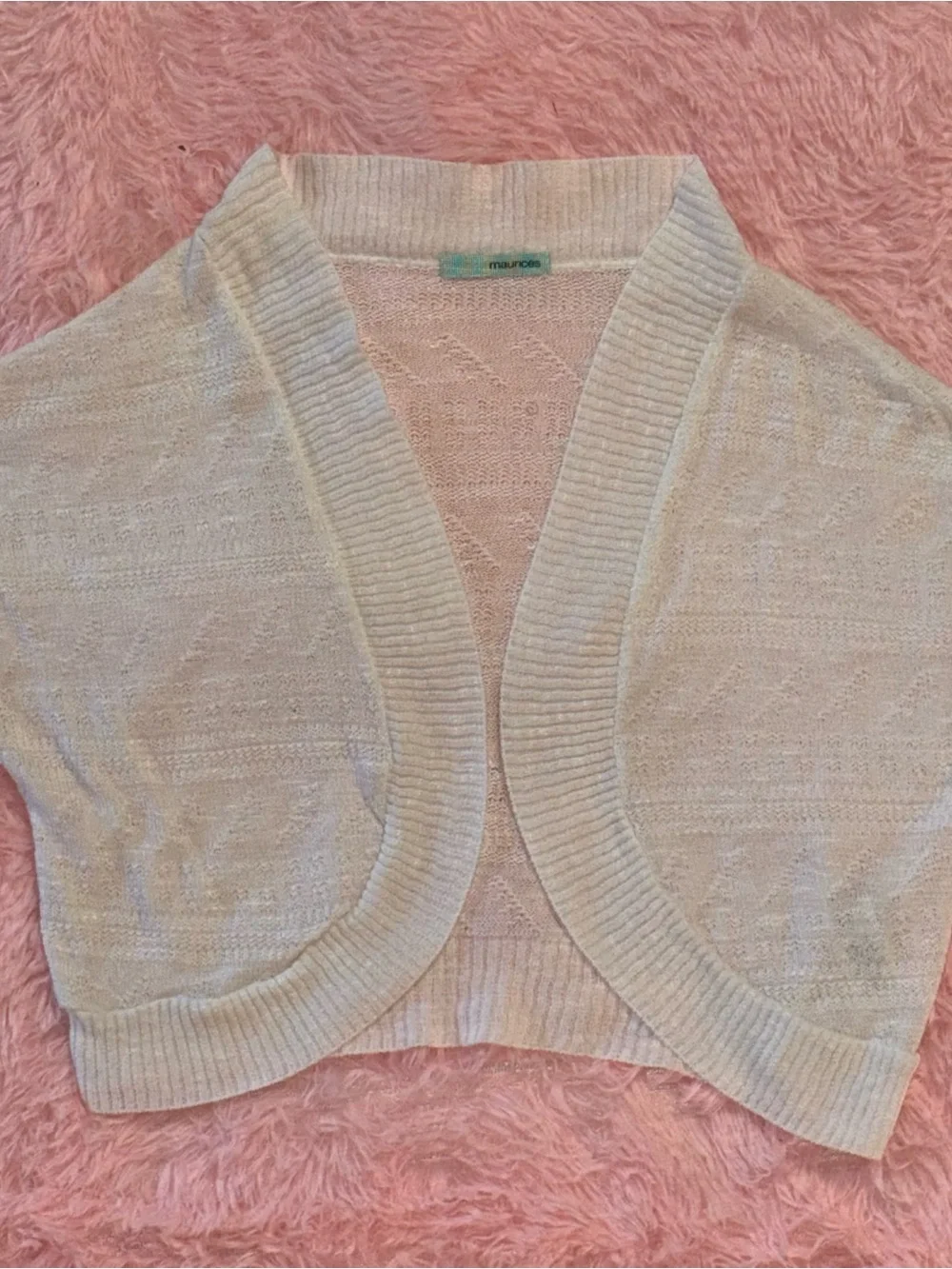 Maurices Ivory Open Front Cropped Shrug Cardigan Short Sleeve Knit Layeri